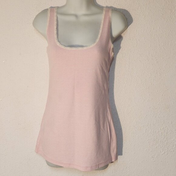 H&M Tops - H&M *** stylish tank top, Pink and white with lace in size Large